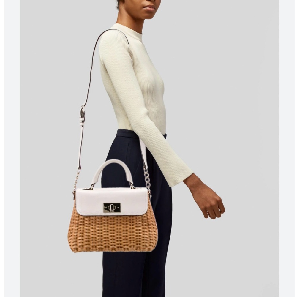 Kate Spade Tan and Cream Satchel with Woven Wicker Design